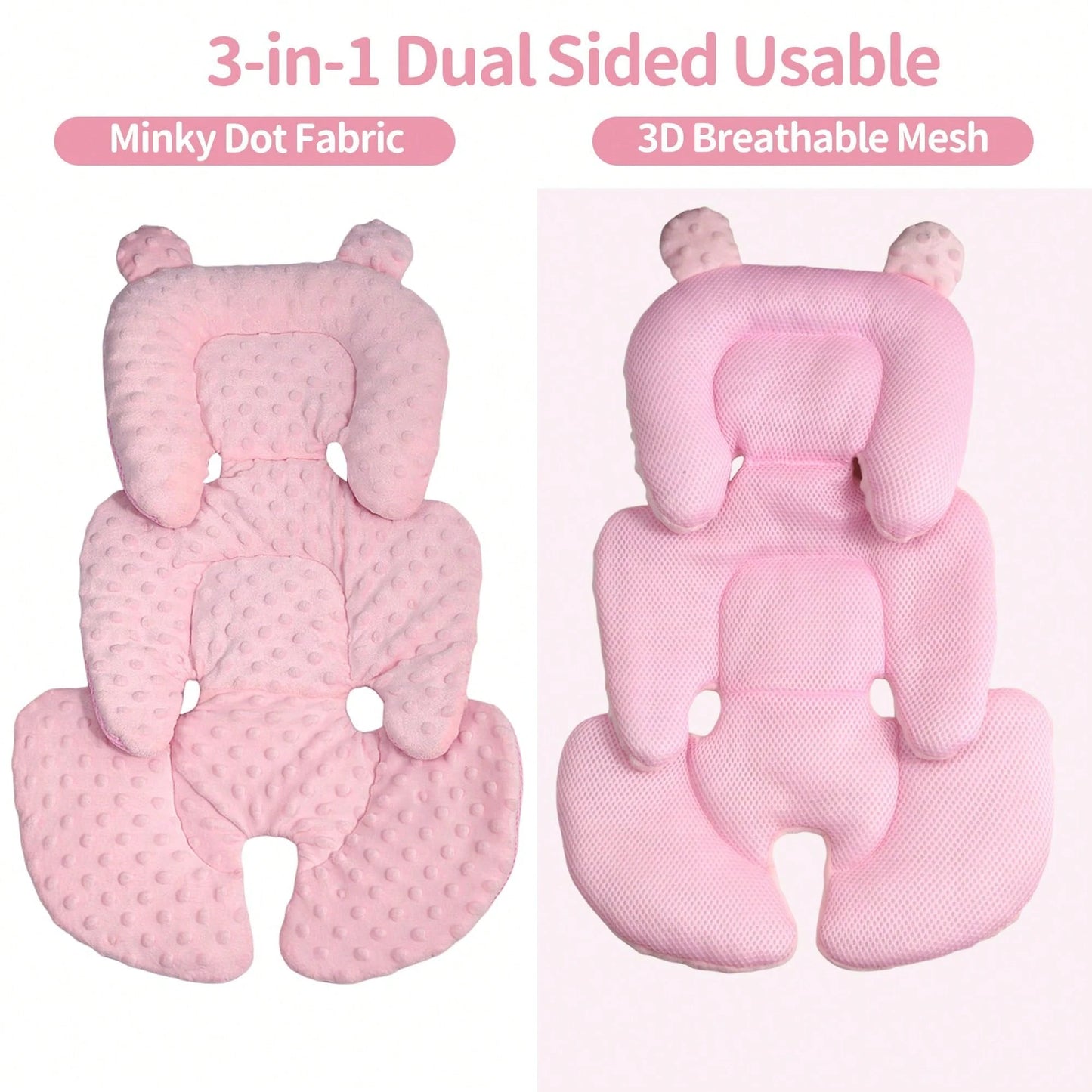Oaoleer 1PC 3in1 Reversible Carseat Head Body Support Newborn,3D Minnky Infant Car Seat Insert,Extra Soft Breathable Baby Car Seat Cushion Boys Girls