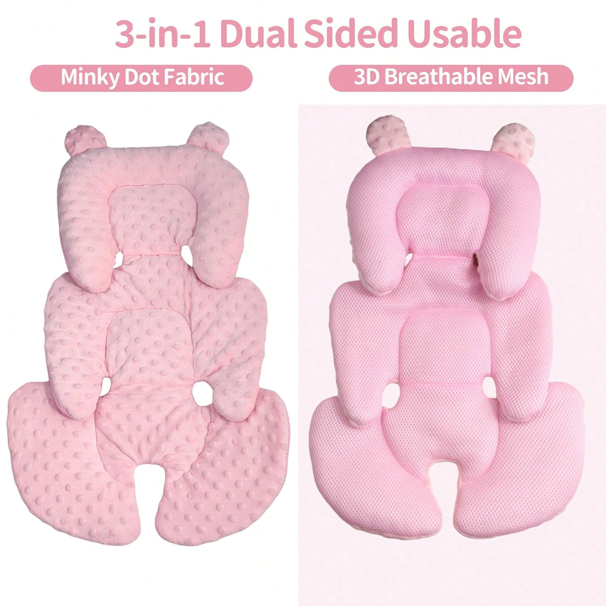 Oaoleer 1PC 3in1 Reversible Carseat Head Body Support Newborn,3D Minnky Infant Car Seat Insert,Extra Soft Breathable Baby Car Seat Cushion Boys Girls