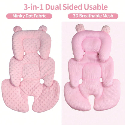 Oaoleer 1PC 3in1 Reversible Carseat Head Body Support Newborn,3D Minnky Infant Car Seat Insert,Extra Soft Breathable Baby Car Seat Cushion Boys Girls