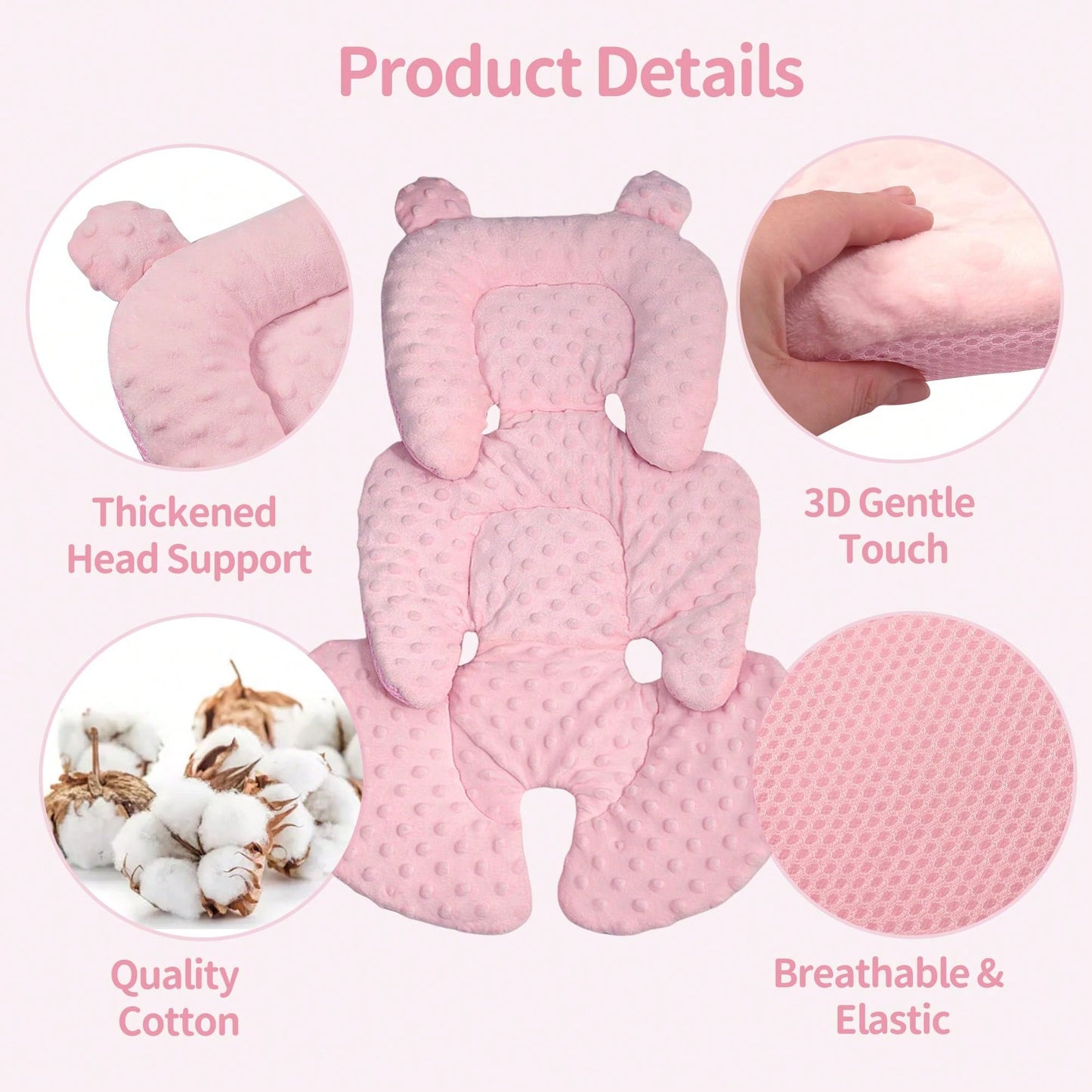 Oaoleer 1PC 3in1 Reversible Carseat Head Body Support Newborn,3D Minnky Infant Car Seat Insert,Extra Soft Breathable Baby Car Seat Cushion Boys Girls