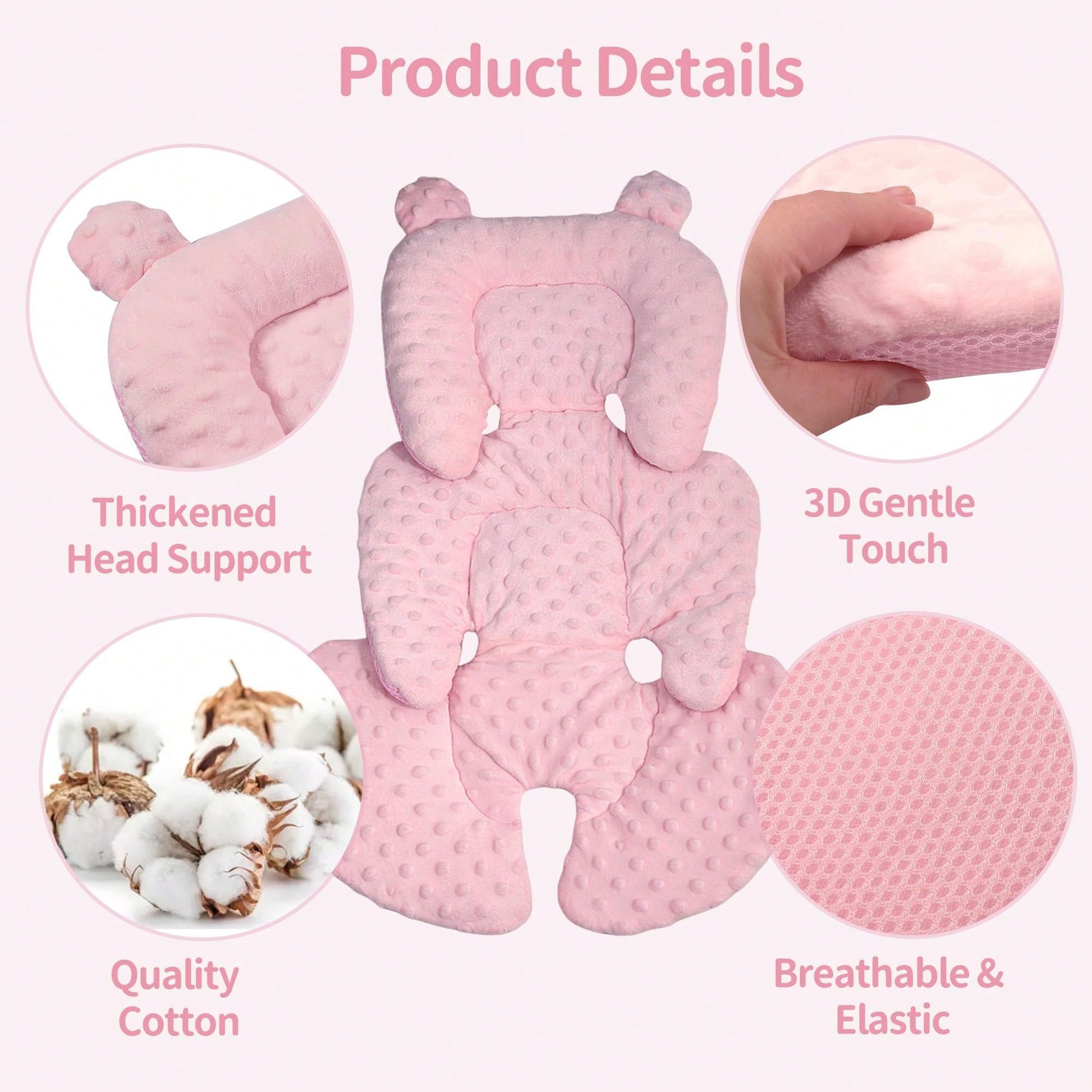 Oaoleer 1PC 3in1 Reversible Carseat Head Body Support Newborn,3D Minnky Infant Car Seat Insert,Extra Soft Breathable Baby Car Seat Cushion Boys Girls