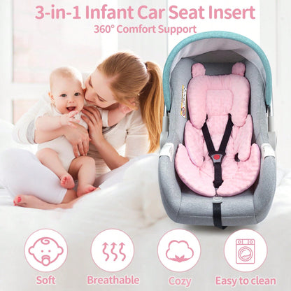Oaoleer 1PC 3in1 Reversible Carseat Head Body Support Newborn,3D Minnky Infant Car Seat Insert,Extra Soft Breathable Baby Car Seat Cushion Boys Girls