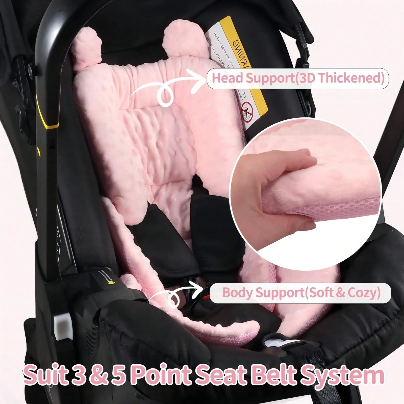 Oaoleer 1PC 3in1 Reversible Carseat Head Body Support Newborn,3D Minnky Infant Car Seat Insert,Extra Soft Breathable Baby Car Seat Cushion Boys Girls