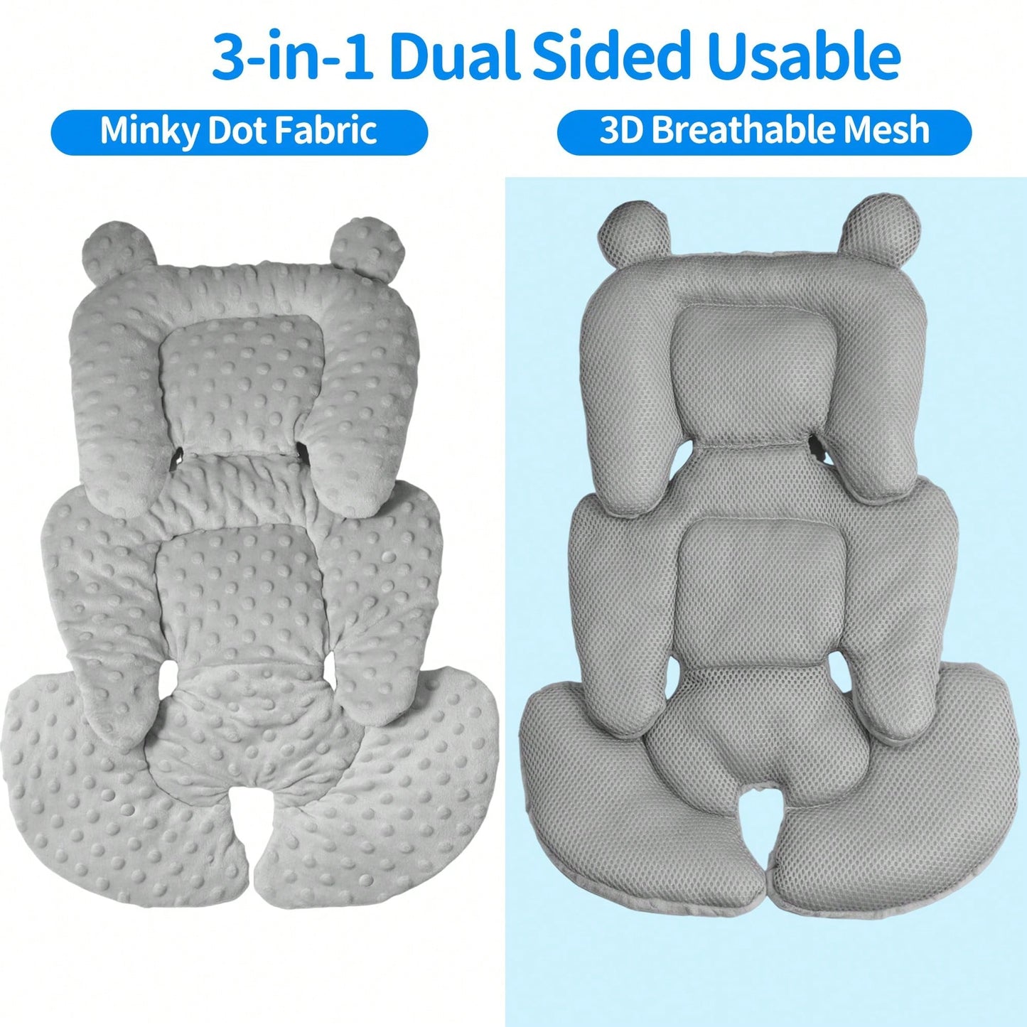 Oaoleer 1PC 3in1 Reversible Carseat Head Body Support Newborn,3D Minnky Infant Car Seat Insert,Extra Soft Breathable Baby Car Seat Cushion Boys Girls