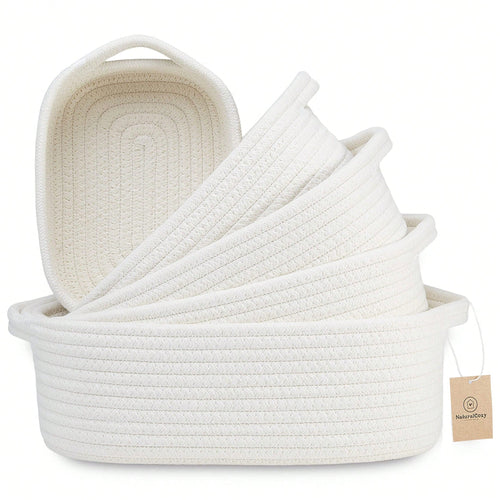 Oaoleer 5 Pack Natural Cotton Rope Storage Baskets, Woven Organizer Bins For Nursery, Pet Toys, Bathroom & Montessori