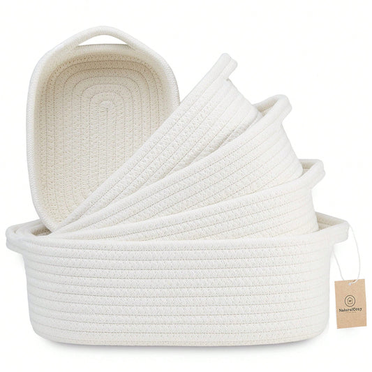 Oaoleer 5 Pack Natural Cotton Rope Storage Baskets, Woven Organizer Bins For Nursery, Pet Toys, Bathroom & Montessori