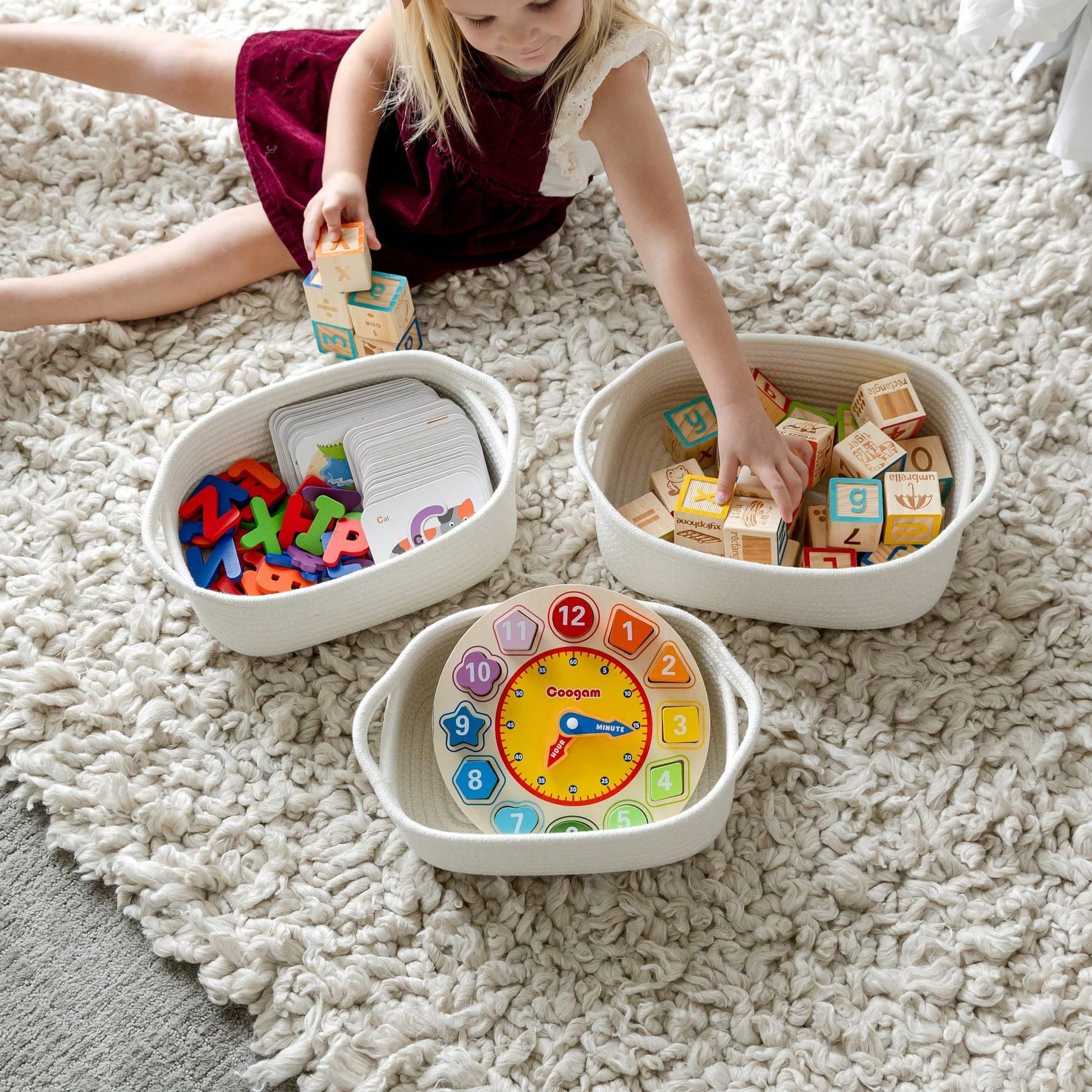 Oaoleer 5 Pack Natural Cotton Rope Storage Baskets, Woven Organizer Bins For Nursery, Pet Toys, Bathroom & Montessori