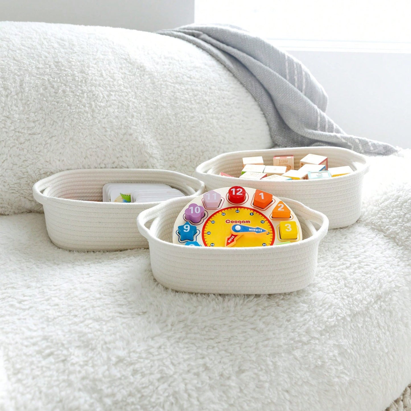 Oaoleer 5 Pack Natural Cotton Rope Storage Baskets, Woven Organizer Bins For Nursery, Pet Toys, Bathroom & Montessori