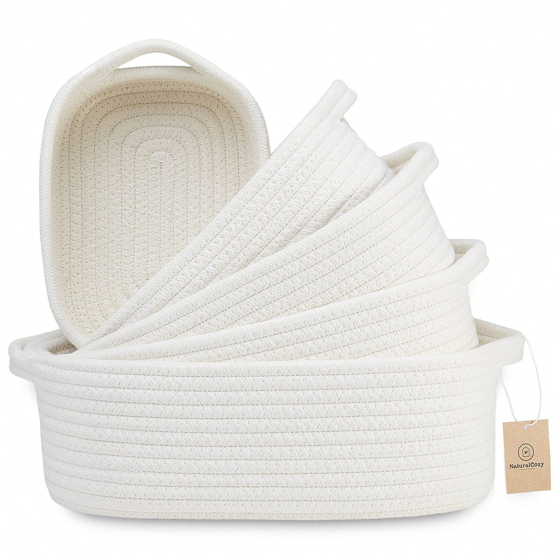 Oaoleer 5 Pack Natural Cotton Rope Storage Baskets, Woven Organizer Bins For Nursery, Pet Toys, Bathroom & Montessori