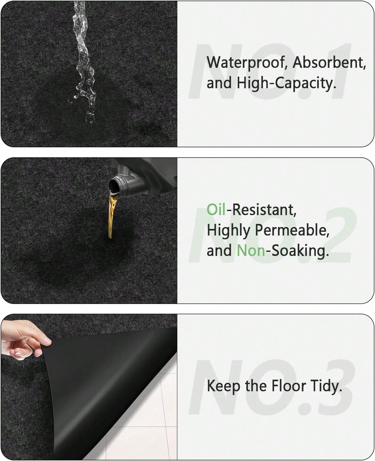Oil Spill Mat For Garage Floor Under Car- 24x36 Inches Oil Splash Pad, Garage Driveway Oil Drip Mat, Oil Absorbent Mechanic Floor Mat For Motorcycle, Garage, Refrigerator, Golf Cart, Basement
