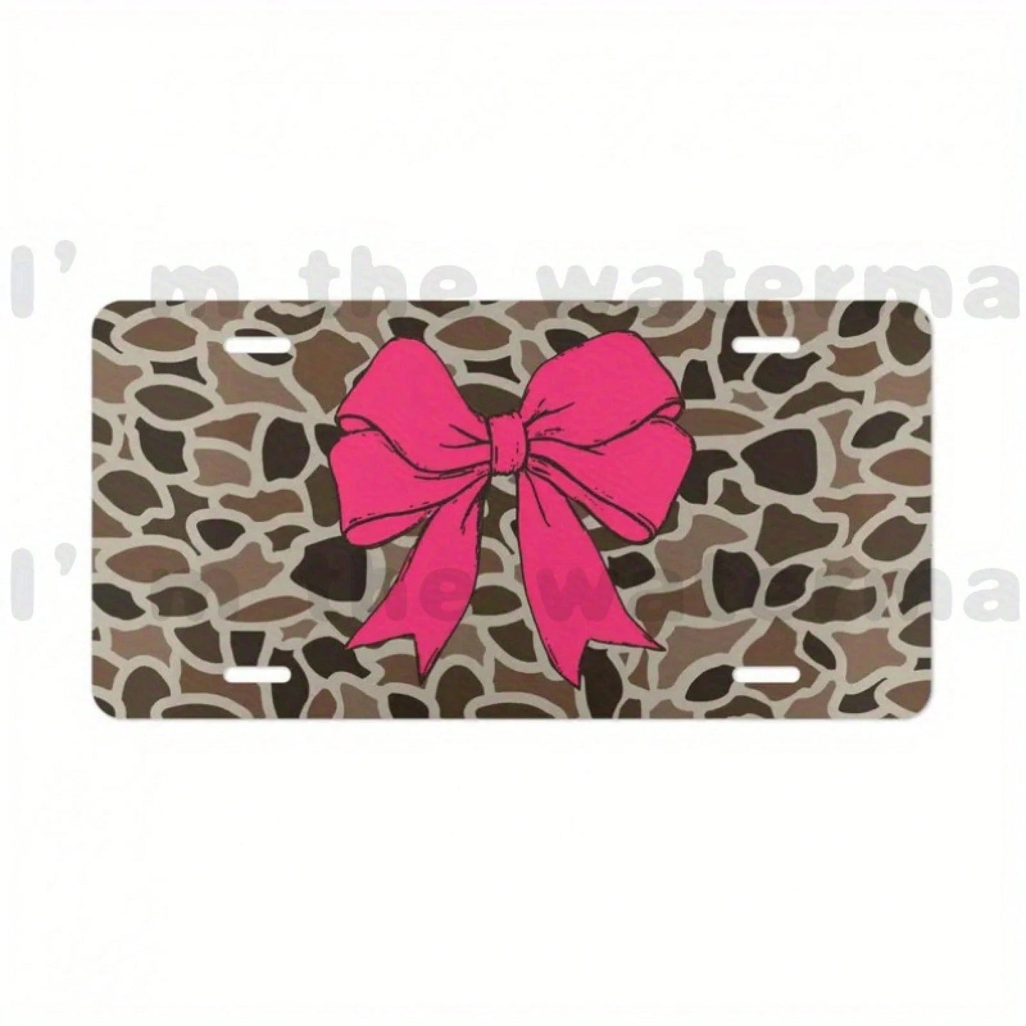 Old-Fashioned Camouflage License Plate With A Cool Hot Pink Bow| Aluminum Front Plate, 6x12inch Polished Metal Standard Plate, Universal Type, 2D Flat Surface, Easy To Install, Decorative Use Only