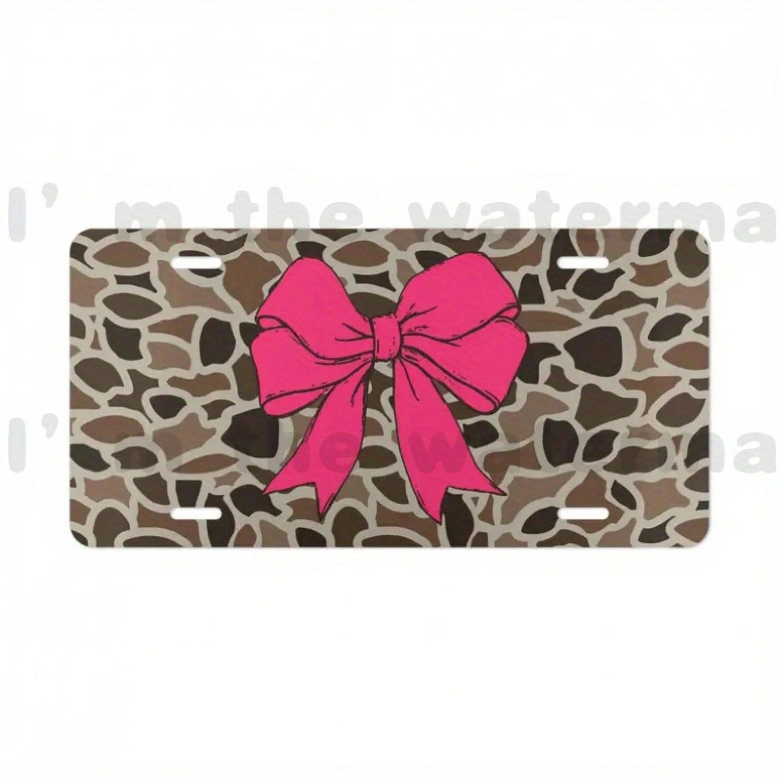 Old-Fashioned Camouflage License Plate With A Cool Hot Pink Bow| Aluminum Front Plate, 6x12inch Polished Metal Standard Plate, Universal Type, 2D Flat Surface, Easy To Install, Decorative Use Only