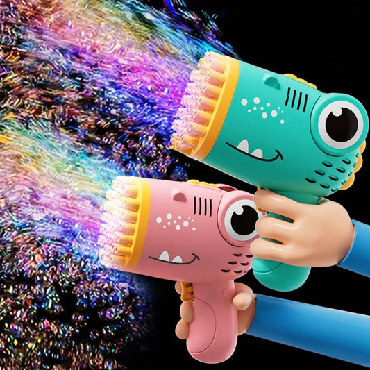 One Fully Automatic Bubble Machine- Dinosaur Design, Handheld 40-Hole Automatic Bubble Gun, Made Of Plastic, Party Toy, Outdoor Entertainment, Wedding, Birthday, Holiday Gift. A Gift Toy For Boys And