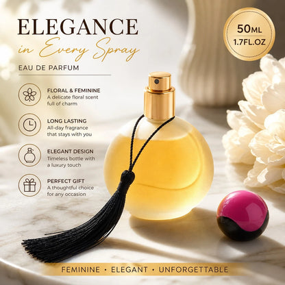 Opulent Amber 1.7oz/ 50ML Women's Perfume Luxe Gold Sphere Long-Lasting Floral Fragrance Premium Eau De Parfum Vintage Tassel Aesthetic Vanity Birthday Gift