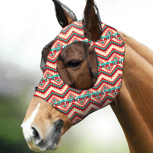 Orange & Green Printed Horse Face Mask, Comfortable Horse Face Mask With Ears, UV Protection And Sun Protection, Soft And Lightweight, Breathable, Mosquito And Fly Proof