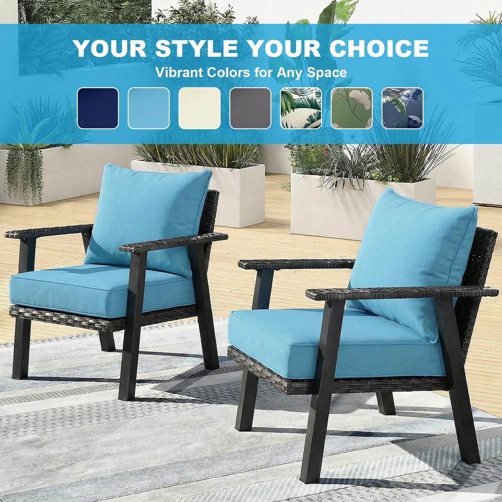 Outdoor Seating Cushion Set, 24"X24" Waterproof & Fade Resistant Patio Chair Cushions Set, Rattan Patio Replacement Seat Pad & Back Cushion,Furniture Cushions With Removable Covers Seat Cushion Set