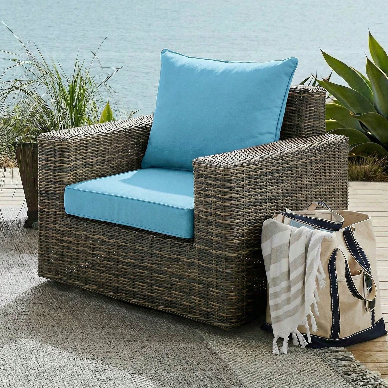 Outdoor Seating Cushion Set, 24"X24" Waterproof & Fade Resistant Patio Chair Cushions Set, Rattan Patio Replacement Seat Pad & Back Cushion,Furniture Cushions With Removable Covers Seat Cushion Set