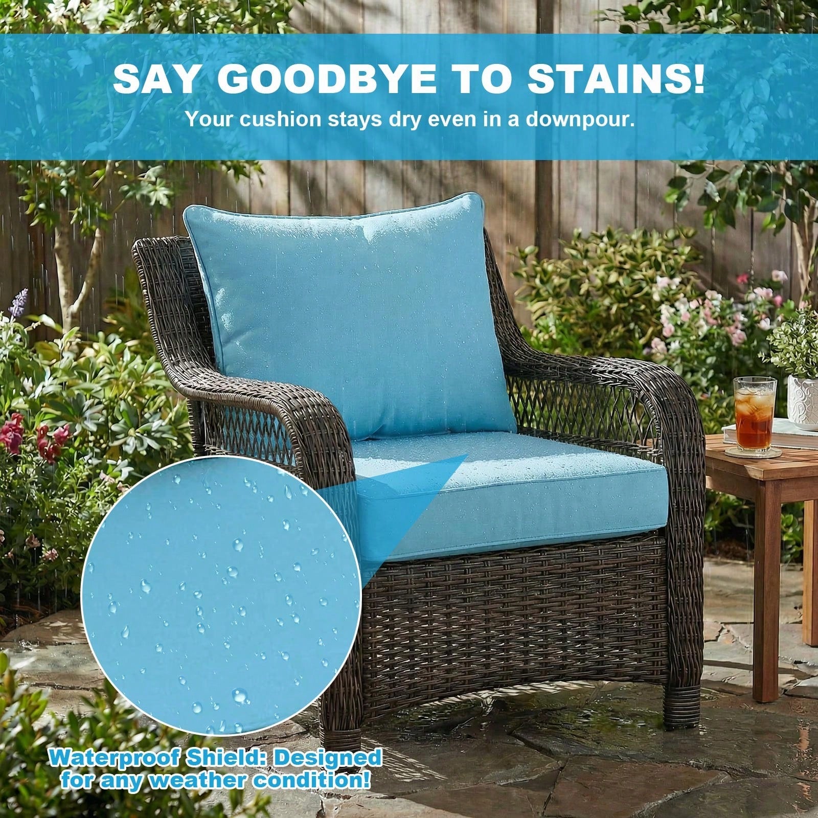 Outdoor Seating Cushion Set, 24"X24" Waterproof & Fade Resistant Patio Chair Cushions Set, Rattan Patio Replacement Seat Pad & Back Cushion,Furniture Cushions With Removable Covers Seat Cushion Set