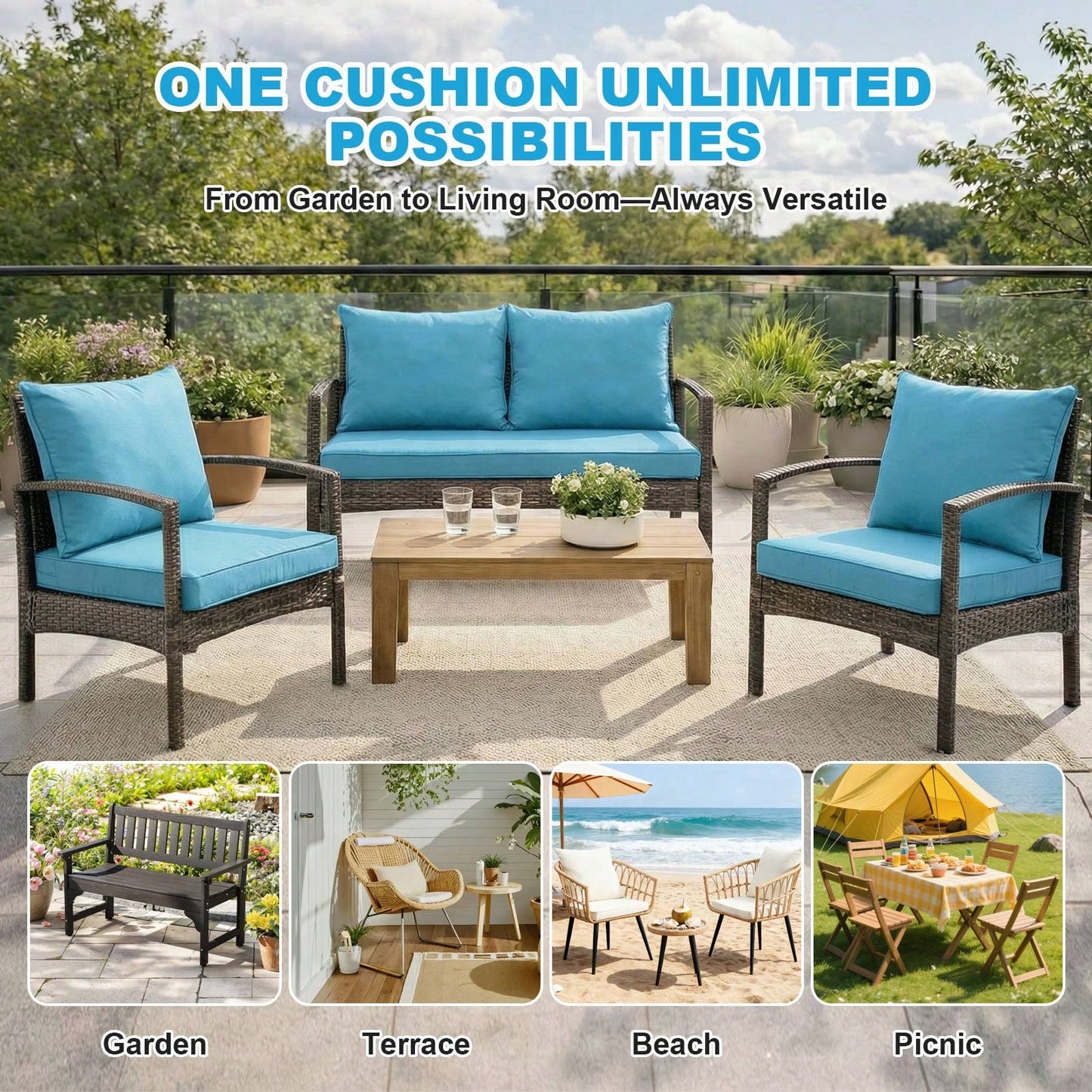 Outdoor Seating Cushion Set, 24"X24" Waterproof & Fade Resistant Patio Chair Cushions Set, Rattan Patio Replacement Seat Pad & Back Cushion,Furniture Cushions With Removable Covers Seat Cushion Set