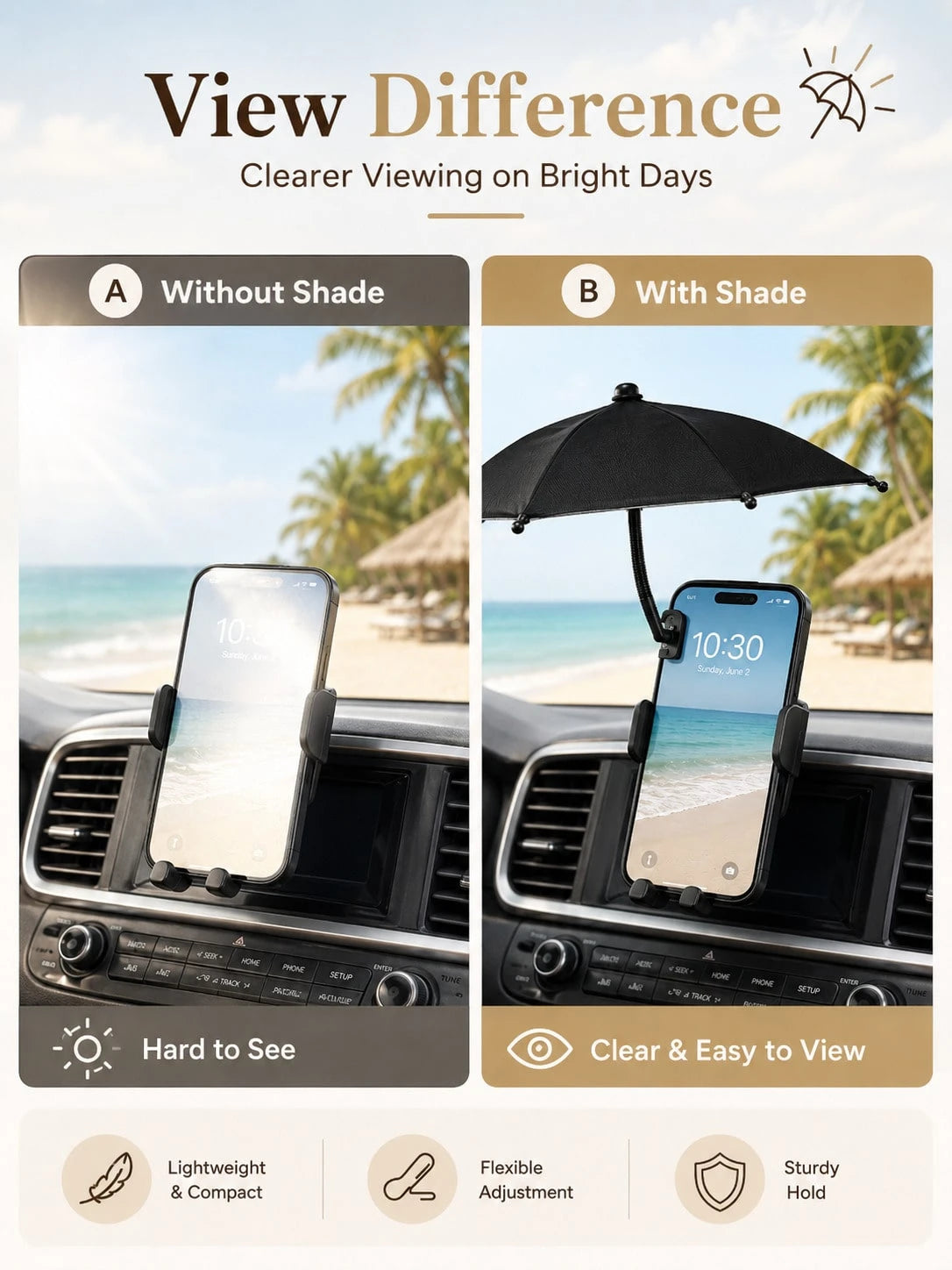 Outdoor Smartphone Sunshade (With Universal Clamp) – Anti-Glare, Essential For Outdoor Activities; Compatible With All Smartphones And Navigation Devices; Shields Phones From Rain And Sunlight.