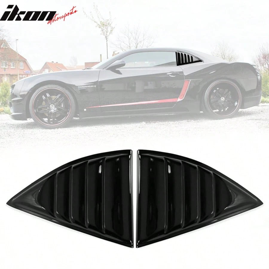 Pair Gloss Black Side Window Louver Compatible With 2010-2015 Chevy Camaro Coupe Sun Shade Cover Windshield Scoop Car Accessories