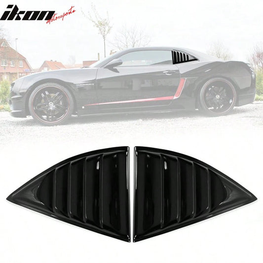Pair Gloss Black Side Window Louver Compatible With 2010-2015 Chevy Camaro Coupe Sun Shade Cover Windshield Scoop Car Accessories