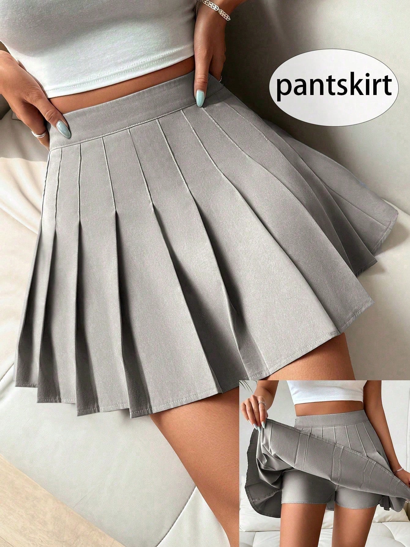 PariChic Women's High Waist Khaki Pleated Skirt Shorts,Summer Casual Collegiate Style Plain Pantskirt For School,Back-To-School Maong Skirts Solid Color