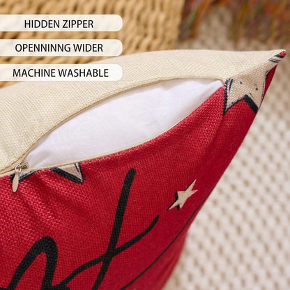 Patriotic Decor-Throw Pillow Covers 18x18 In Set Of 4,4th Of July Linen Pillow Case For Day,Memorial Day,'s Day,USA,American Summer Outdoor Red White Blue Decorations