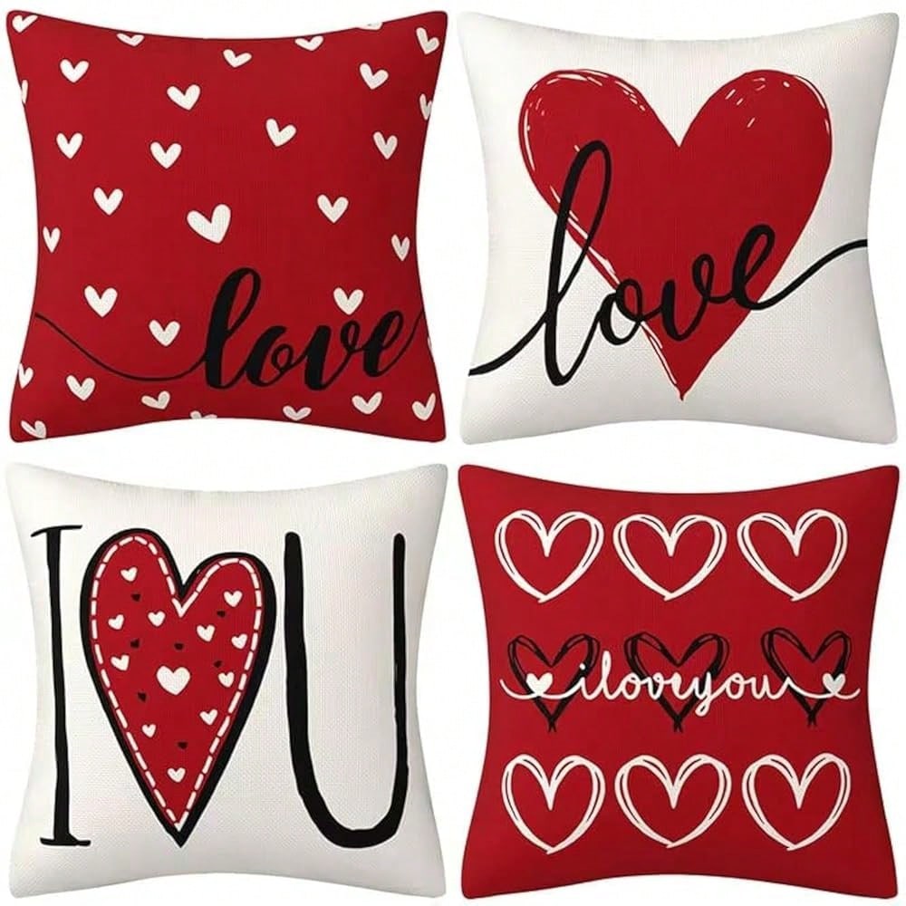 Patriotic Decor-Throw Pillow Covers 18x18 In Set Of 4,4th Of July Linen Pillow Case For Day,Memorial Day,'s Day,USA,American Summer Outdoor Red White Blue Decorations
