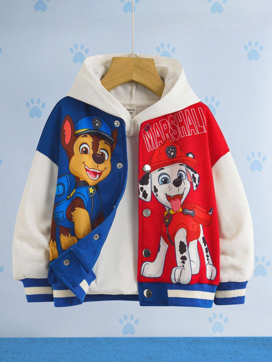 PAW Patrol Young Boy Colorblock Dog Graphic Loose Fit Baseball Jacket, Autumn/Winter Fall