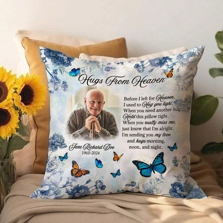 Personalized Memorial Pillow With Photo- Custom Name Throw Pillow Cover- Option Insert Double Sided- Bereavement Remembrance Gifts, Sympathy Loss Of Loved Ones