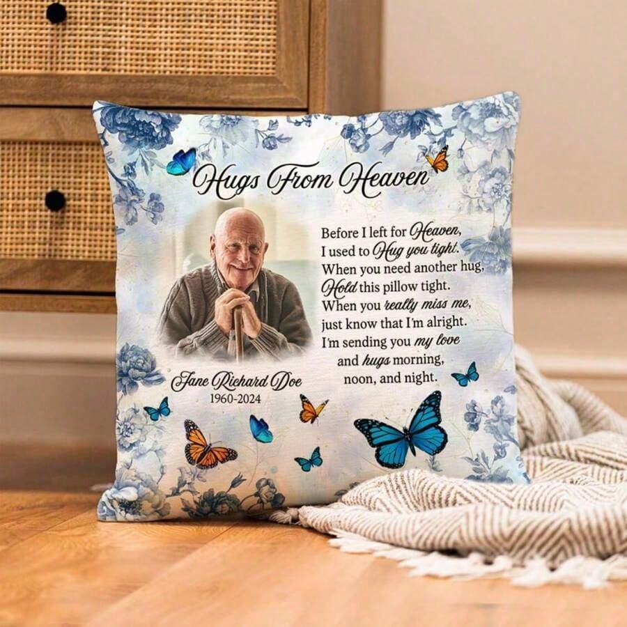 Personalized Memorial Pillow With Photo- Custom Name Throw Pillow Cover- Option Insert Double Sided- Bereavement Remembrance Gifts, Sympathy Loss Of Loved Ones