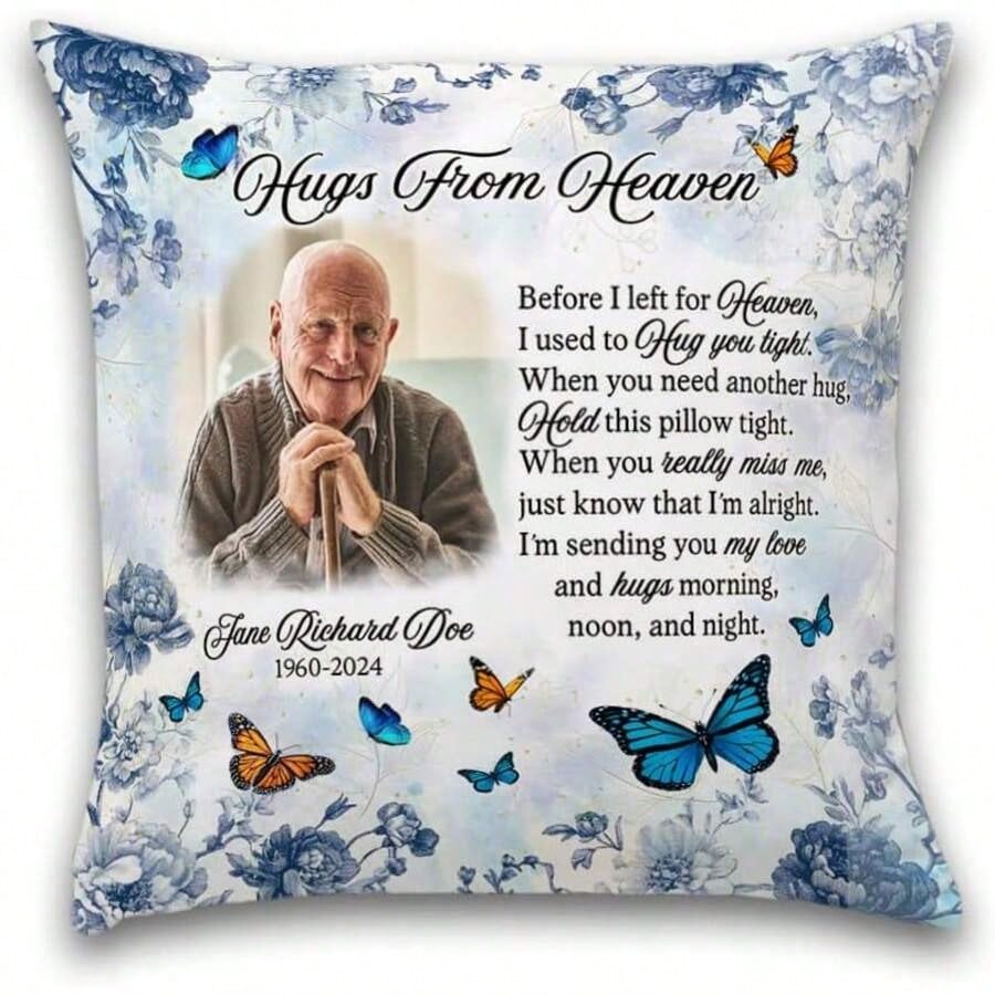 Personalized Memorial Pillow With Photo- Custom Name Throw Pillow Cover- Option Insert Double Sided- Bereavement Remembrance Gifts, Sympathy Loss Of Loved Ones