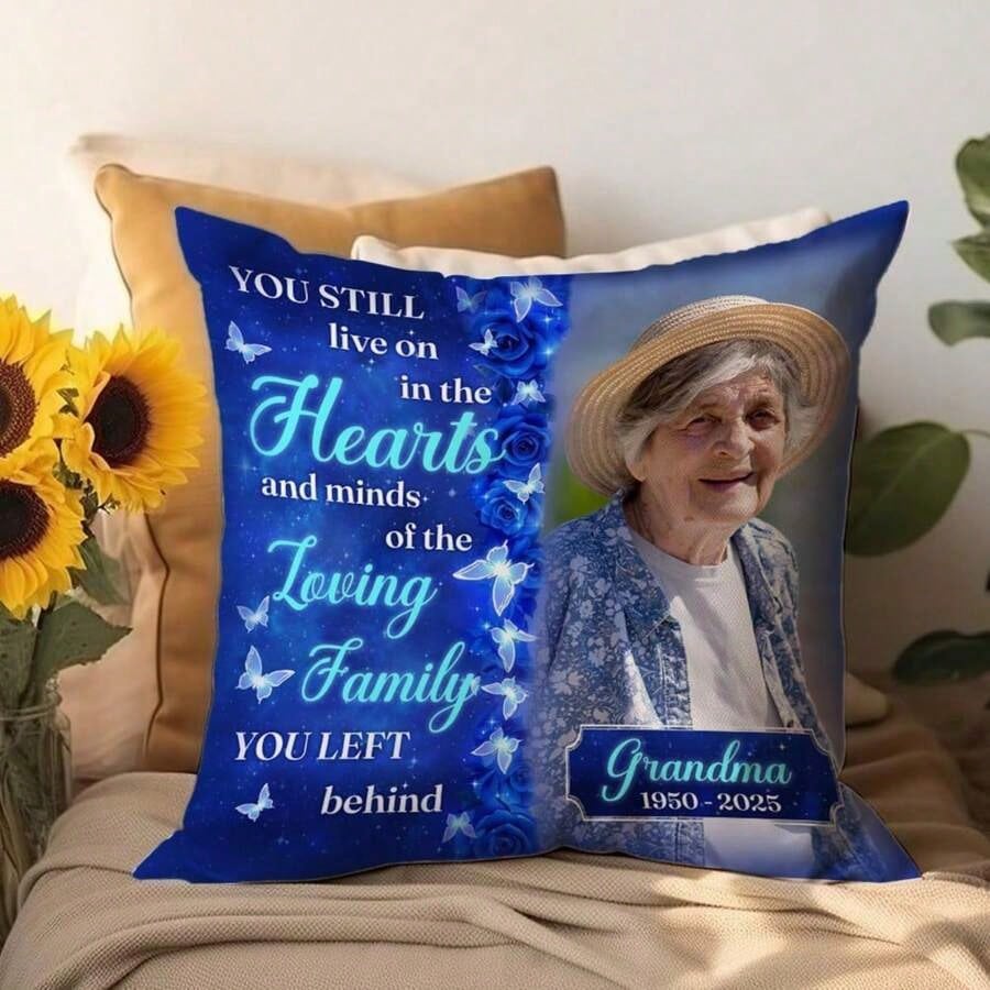 Personalized Memorial Pillow With Photo- Custom Name Throw Pillow Cover- Option Insert Double Sided- Bereavement Remembrance Gifts, Sympathy Loss Of Loved Ones