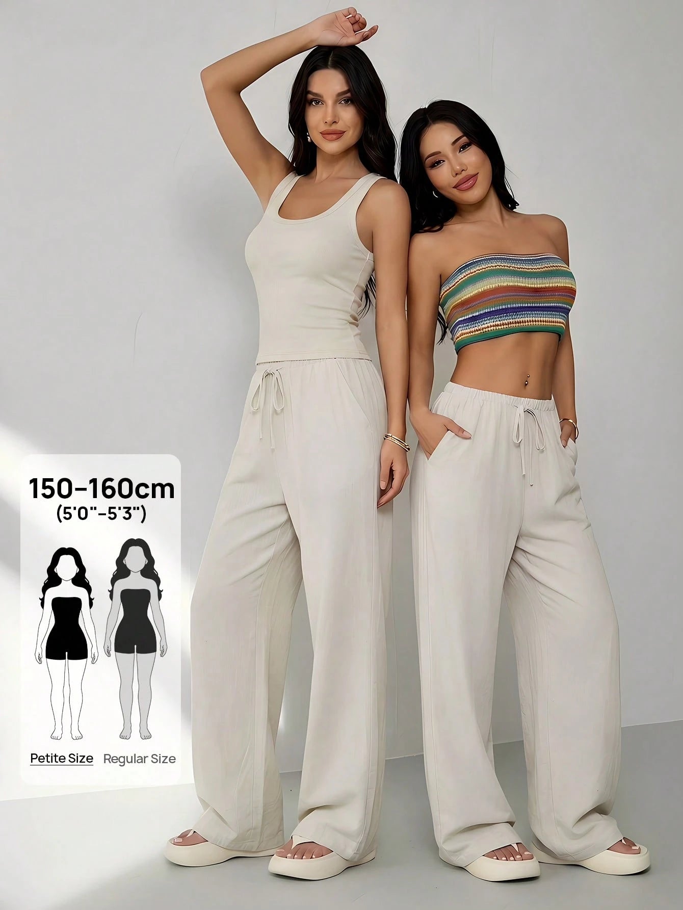 PETITE Casual Versatile Solid Color Straight Leg Pants,Petite Women