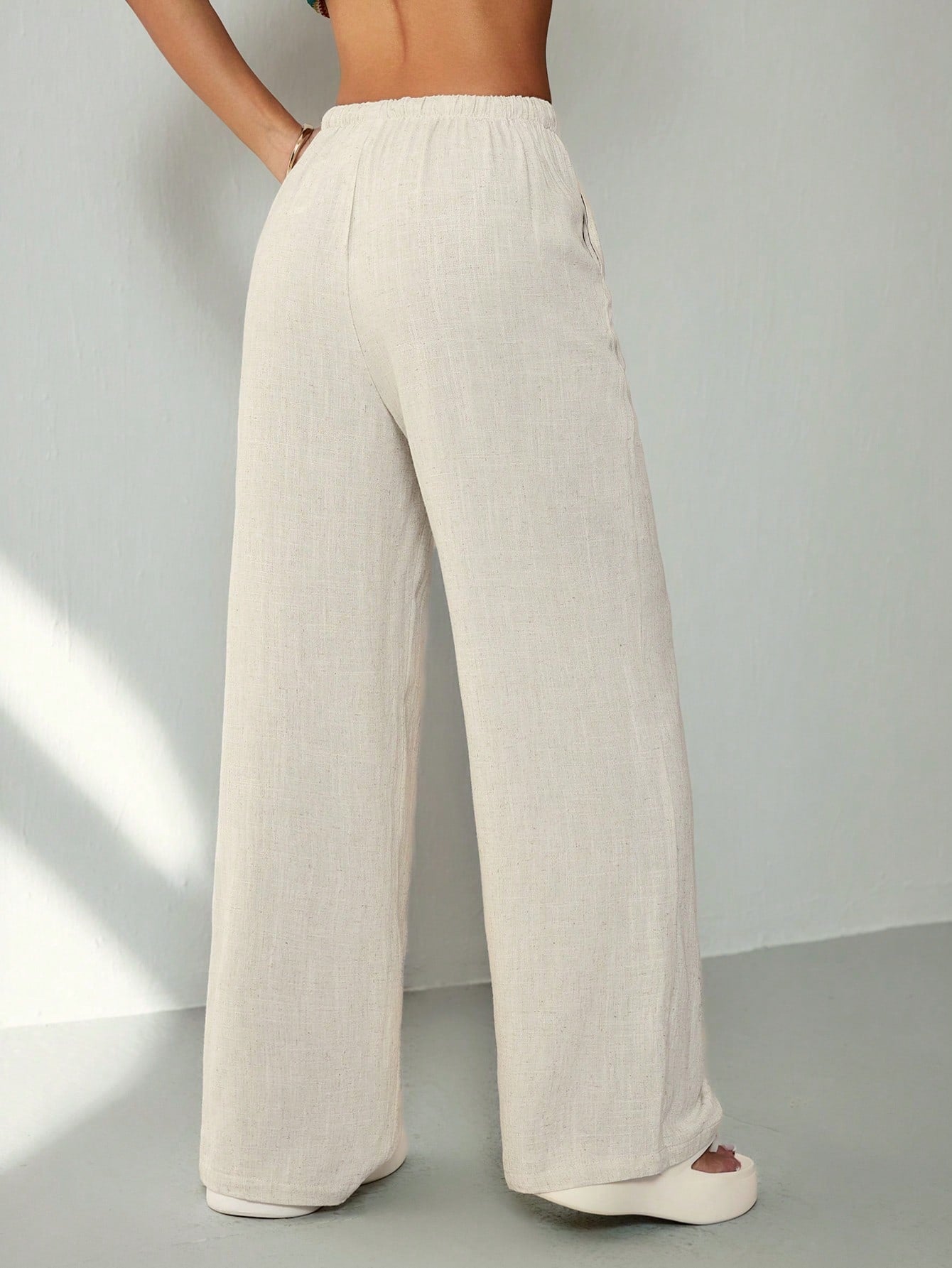 PETITE Casual Versatile Solid Color Straight Leg Pants,Petite Women