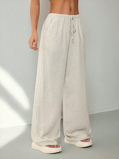 PETITE Casual Versatile Solid Color Straight Leg Pants,Petite Women
