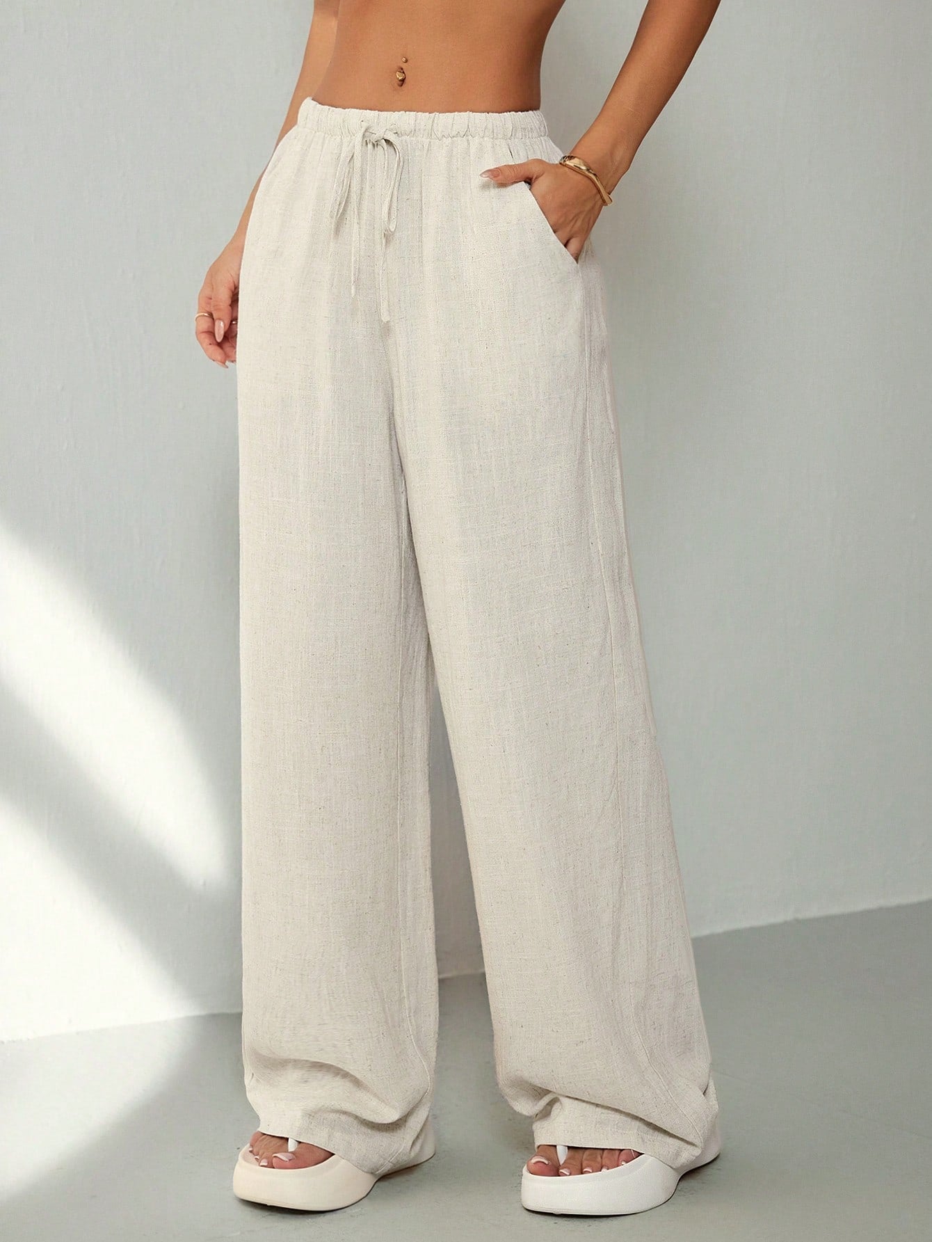 PETITE Casual Versatile Solid Color Straight Leg Pants,Petite Women