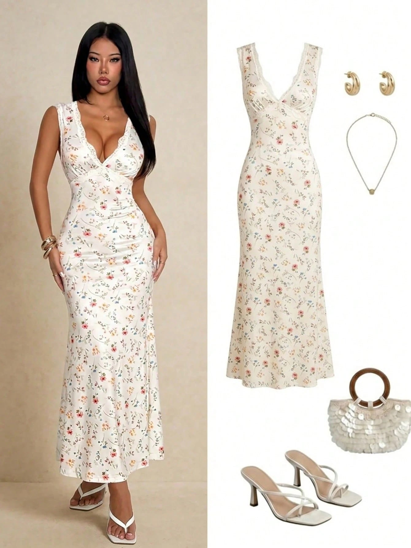 PETITE Women's Floral Lace Patchwork Dress,Dresses For Women Summer,Petite Women Vacation White Floral Sexy