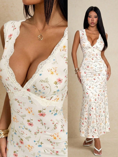 PETITE Women's Floral Lace Patchwork Dress,Dresses For Women Summer,Petite Women Vacation White Floral Sexy
