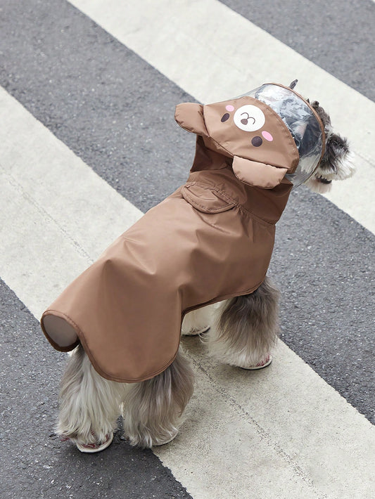 PETSIN 1pc Fabric Cartoon Bear Design Hooded Pet Raincoat For Dog And Cat For Rainy Day