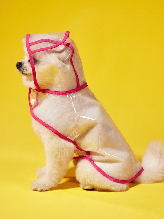 PETSIN 1pc Transparent Pink Trim Waterproof Raincoat For Cats And Dogs To Wear On Rainy Days Out