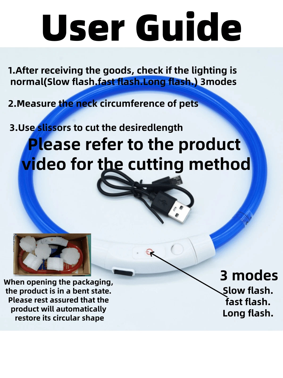 PETSIN 1pc USB Rechargeable LED Glow Dog Collar,With 3 Lighting Modes, Bright Lights For Nighttime Safety, Adjustable Illuminated Collar, Ensuring Pet Safety, Suitable For Small To Large Dogs And Cats