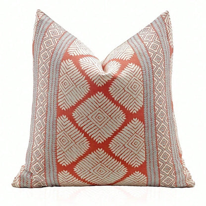 Pillow Cover In Coral And Spa Blue, Designer Lumbar Pillow Cover, Terracotta Diamond Geometric Square Accent Throw Pillow Cover