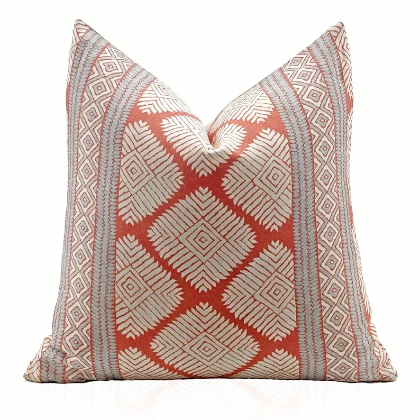 Pillow Cover In Coral And Spa Blue, Designer Lumbar Pillow Cover, Terracotta Diamond Geometric Square Accent Throw Pillow Cover