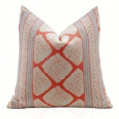 Pillow Cover In Coral And Spa Blue, Designer Lumbar Pillow Cover, Terracotta Diamond Geometric Square Accent Throw Pillow Cover