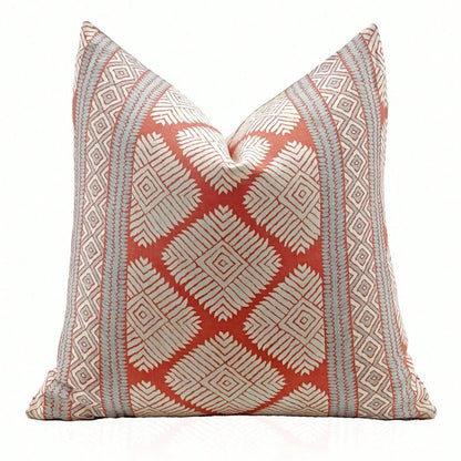 Pillow Cover In Coral And Spa Blue, Designer Lumbar Pillow Cover, Terracotta Diamond Geometric Square Accent Throw Pillow Cover