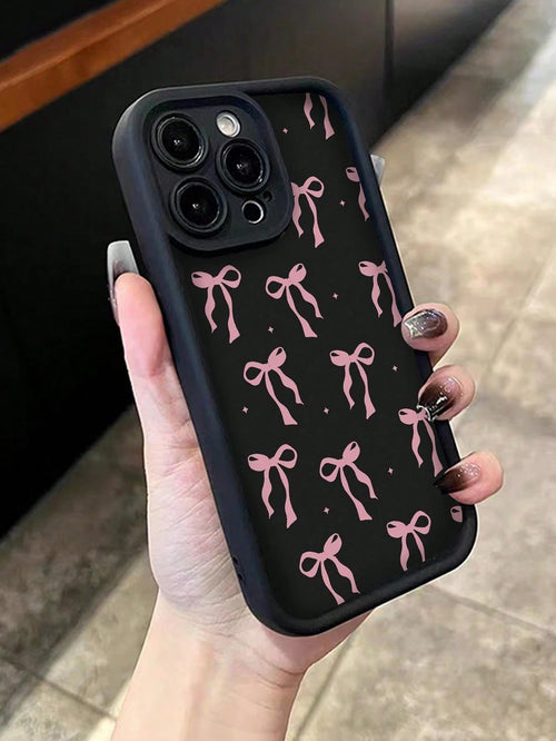 Pink Black Bow Tie Element Fashion Shockproof Phone Case 1pc Black With Pink Bow Tie Print Phone Case, Compatible With IPhone17/17Air/17pro/17promax/16/15/14/13/12/11/X/XR/XS/8/7, Compatible With S26