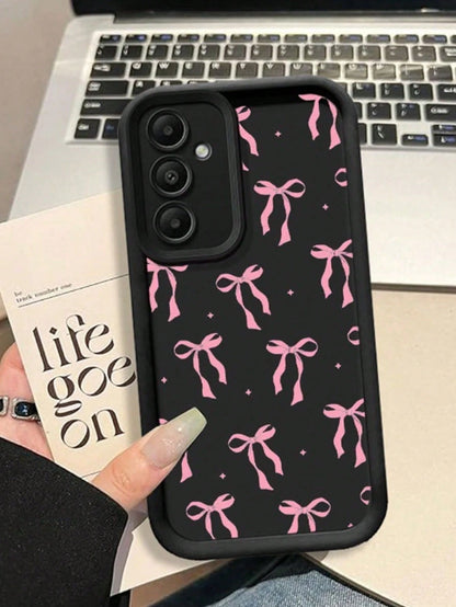 Pink Black Bow Tie Element Fashion Shockproof Phone Case 1pc Black With Pink Bow Tie Print Phone Case, Compatible With IPhone17/17Air/17pro/17promax/16/15/14/13/12/11/X/XR/XS/8/7, Compatible With S26