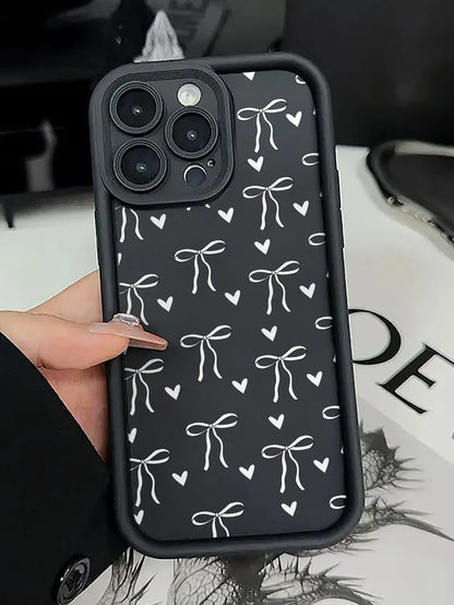 Pink Black Bow Tie Element Fashion Shockproof Phone Case 1pc Black With Pink Bow Tie Print Phone Case, Compatible With IPhone17/17Air/17pro/17promax/16/15/14/13/12/11/X/XR/XS/8/7, Compatible With S26